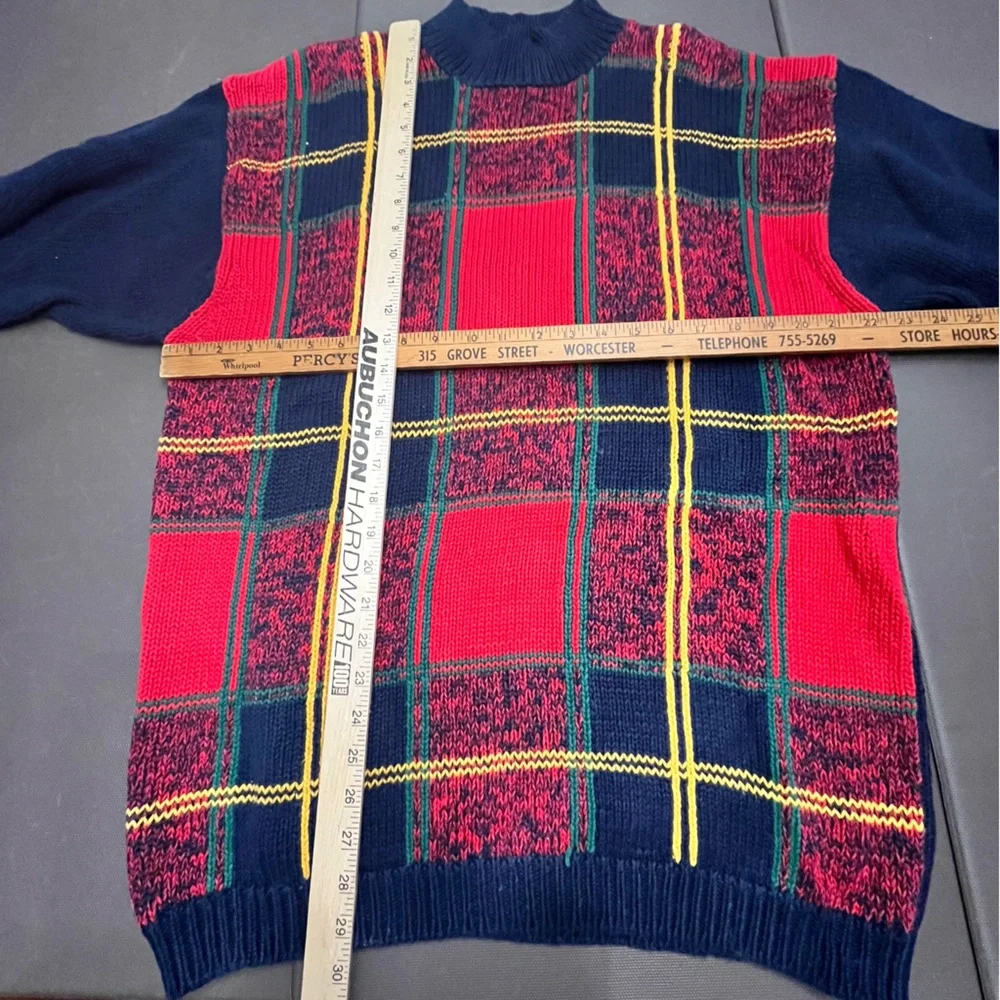 Vintage Leslie Fay Sweater Thick Plaid Ugly Christmas Cotton Blend 90s Womens XL